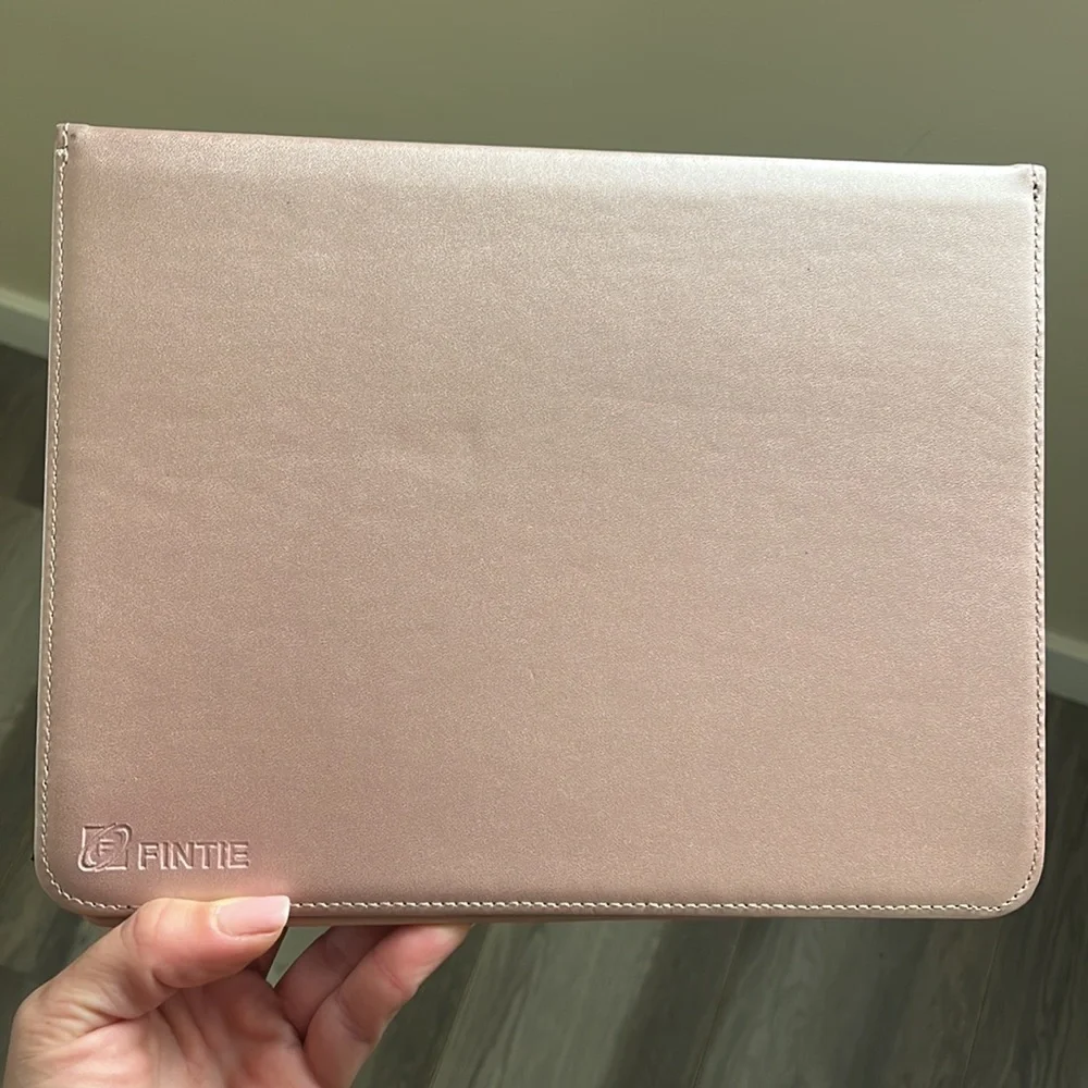 Rose gold iPad case with keyboard.